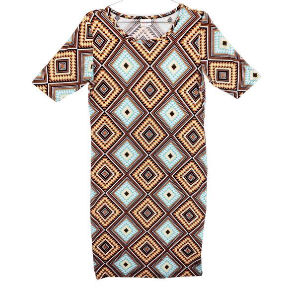 LuLaRoe Shirt Dress Women Medium Multicolor Geometric Southwestern Pullover Midi - Picture 1 of 6